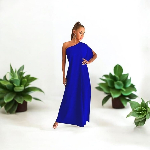 Dresses & Skirts - BEAUTIFUL ONE SHOULDER COBALT BLUE GODDESS GREEK STYLE DRESS NWOT